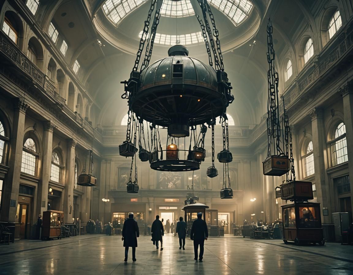 Epic Industrial Hall Scene in Cinematic Style