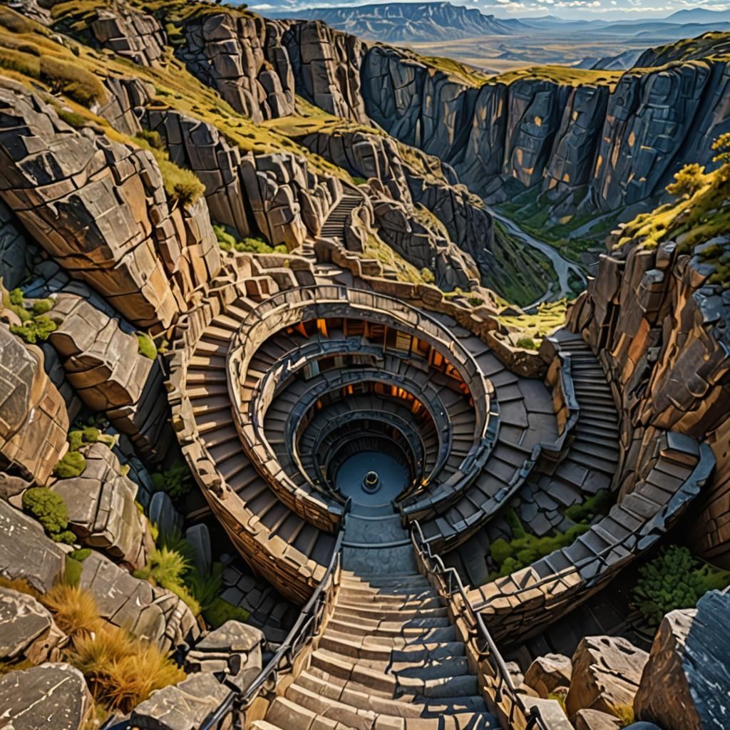 Endless Staircase Illusion in Rocky Landscape