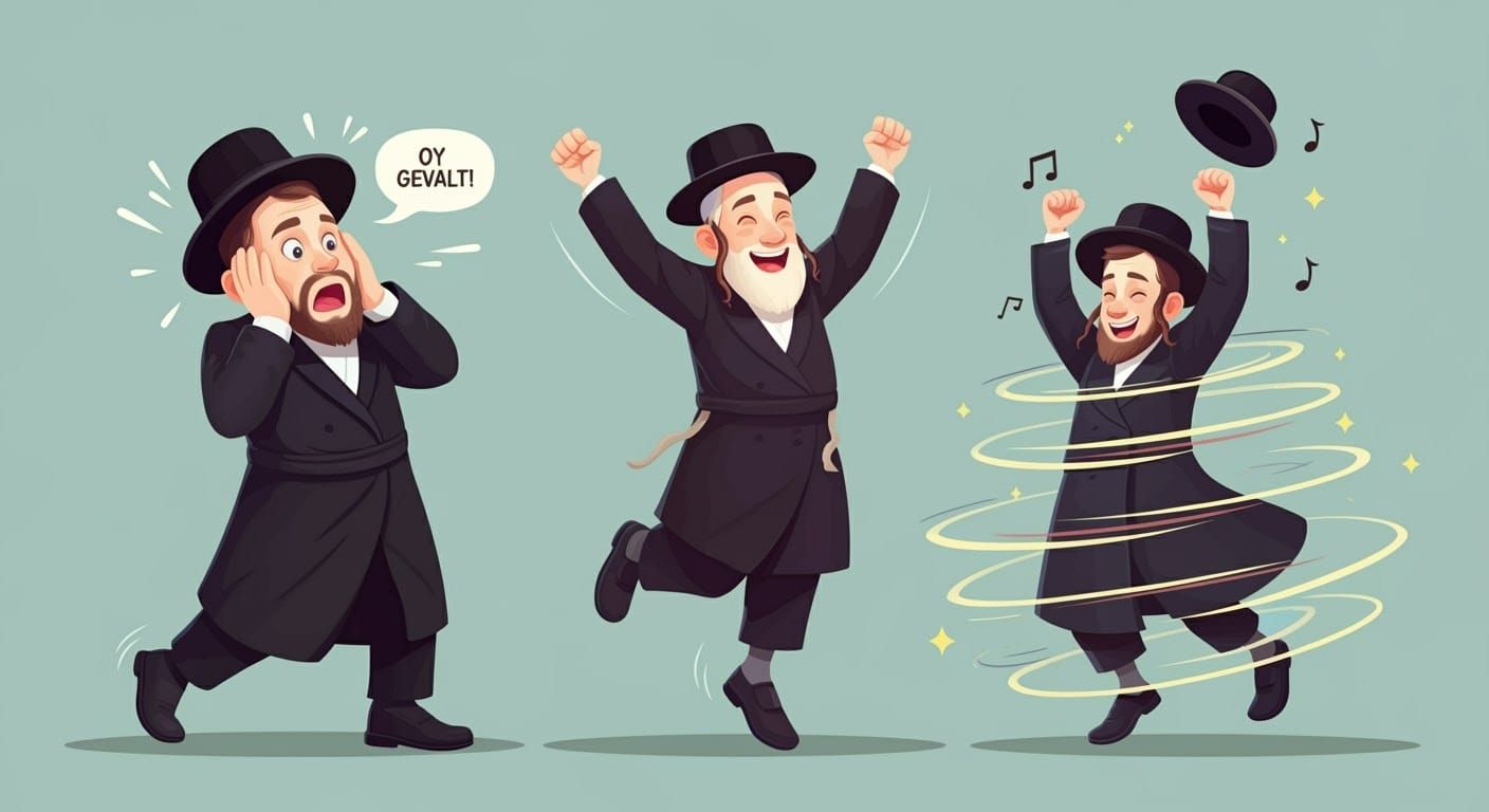 Hasidic Men in Digital Art, Expressive Joyful Moments