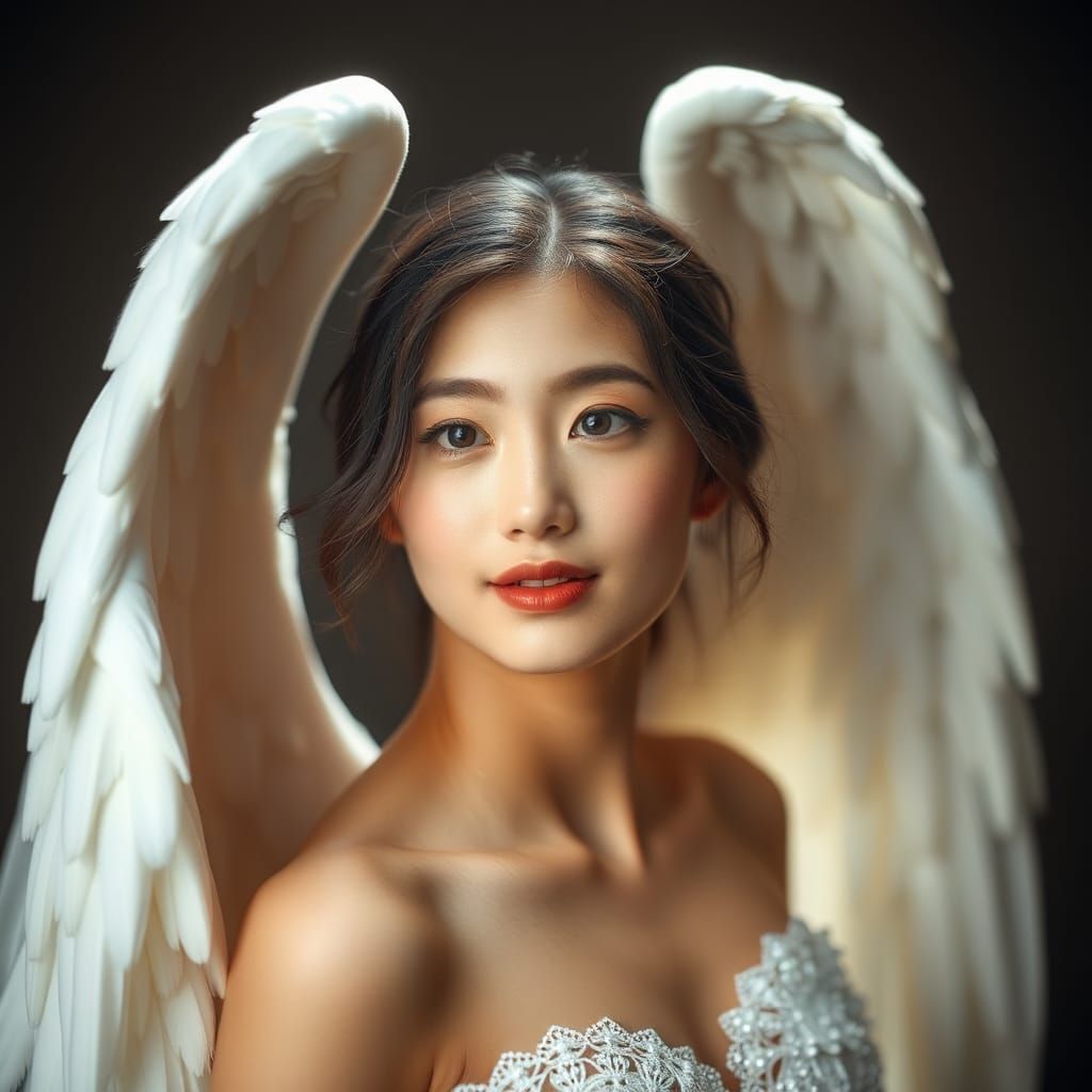 Asian Woman with Angel Wings Portrait