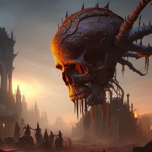 Tired skull fantastical, intricate detail, splash screen, complementary colors, fantasy concept art, 8k resolution trend...