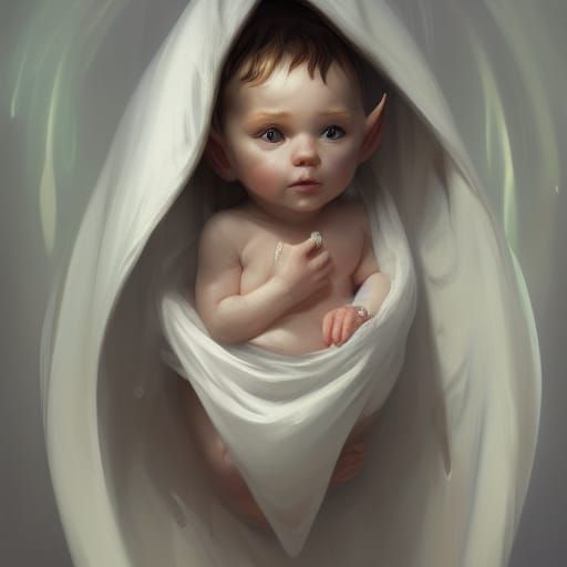 Elf Baby Portrait in Cradle, Hyperdetailed Art