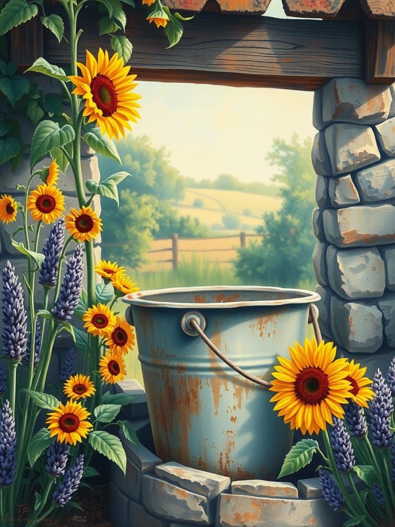 Rustic Farm Garden in Oil Pastel Painting