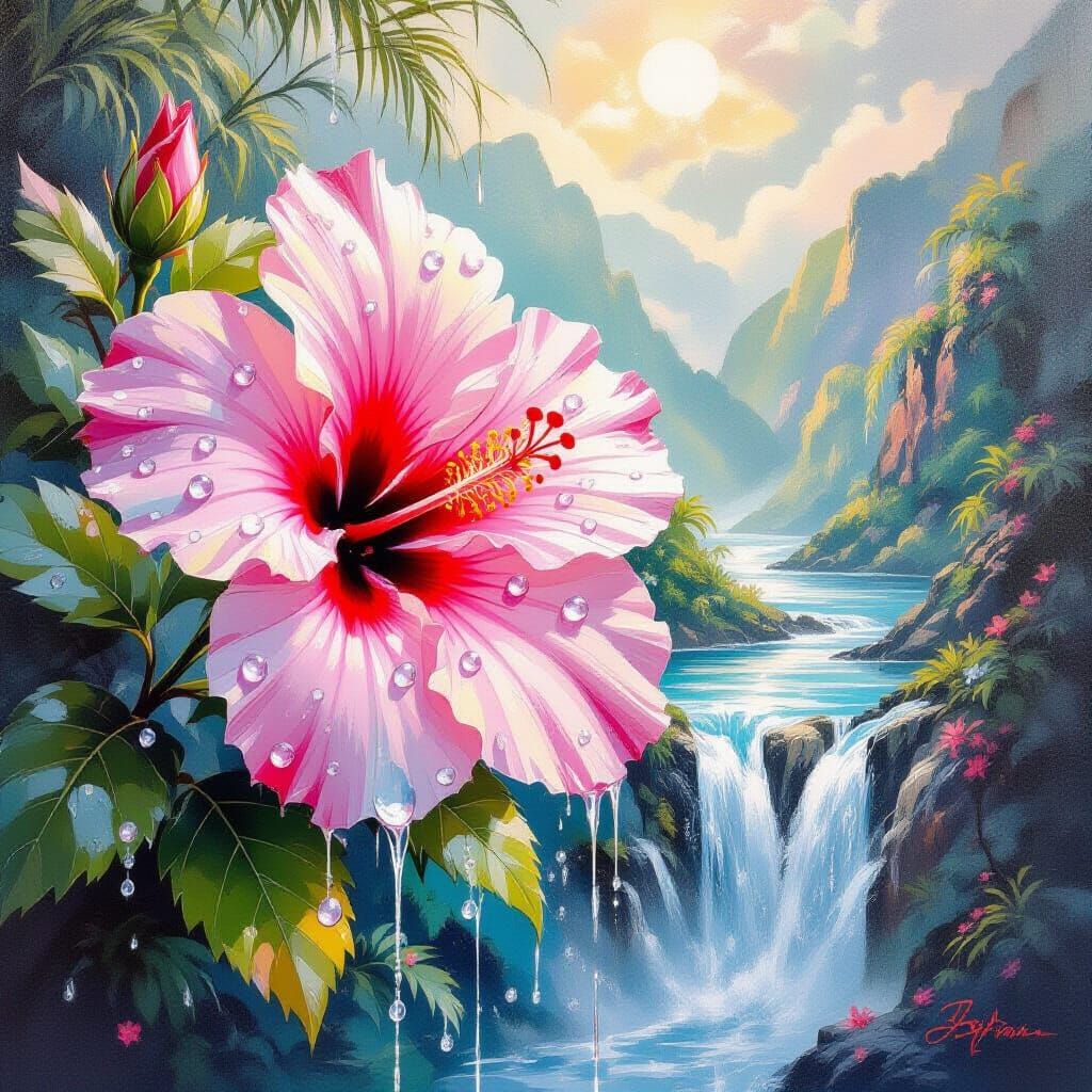 Miniature Hawaiian Coastline in Hibiscus Flower