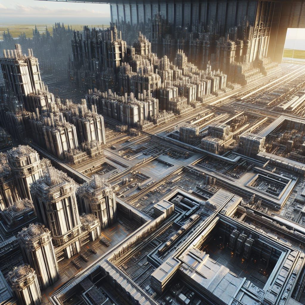 Detailed 3D Rendering of Grand Industrial Complex