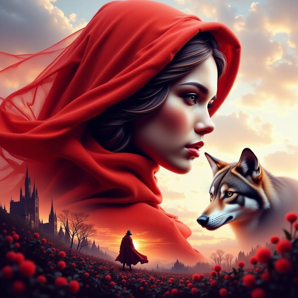 Red Riding Hood and Wolf Double Exposure