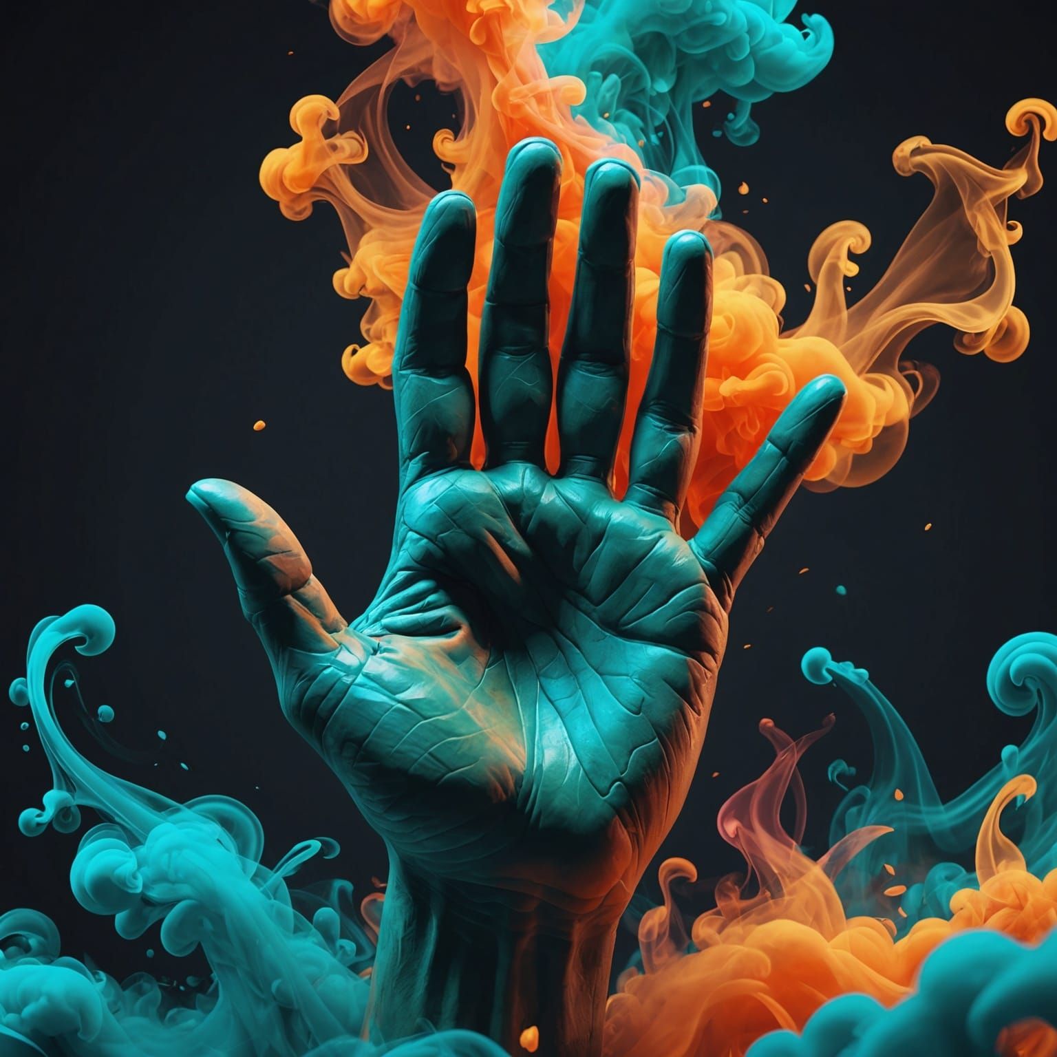 Hand Rising from Colorful Smoke: Concept Art