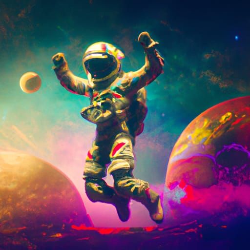 Astronaut's Dance in Deep Space: Detailed Matte Painting