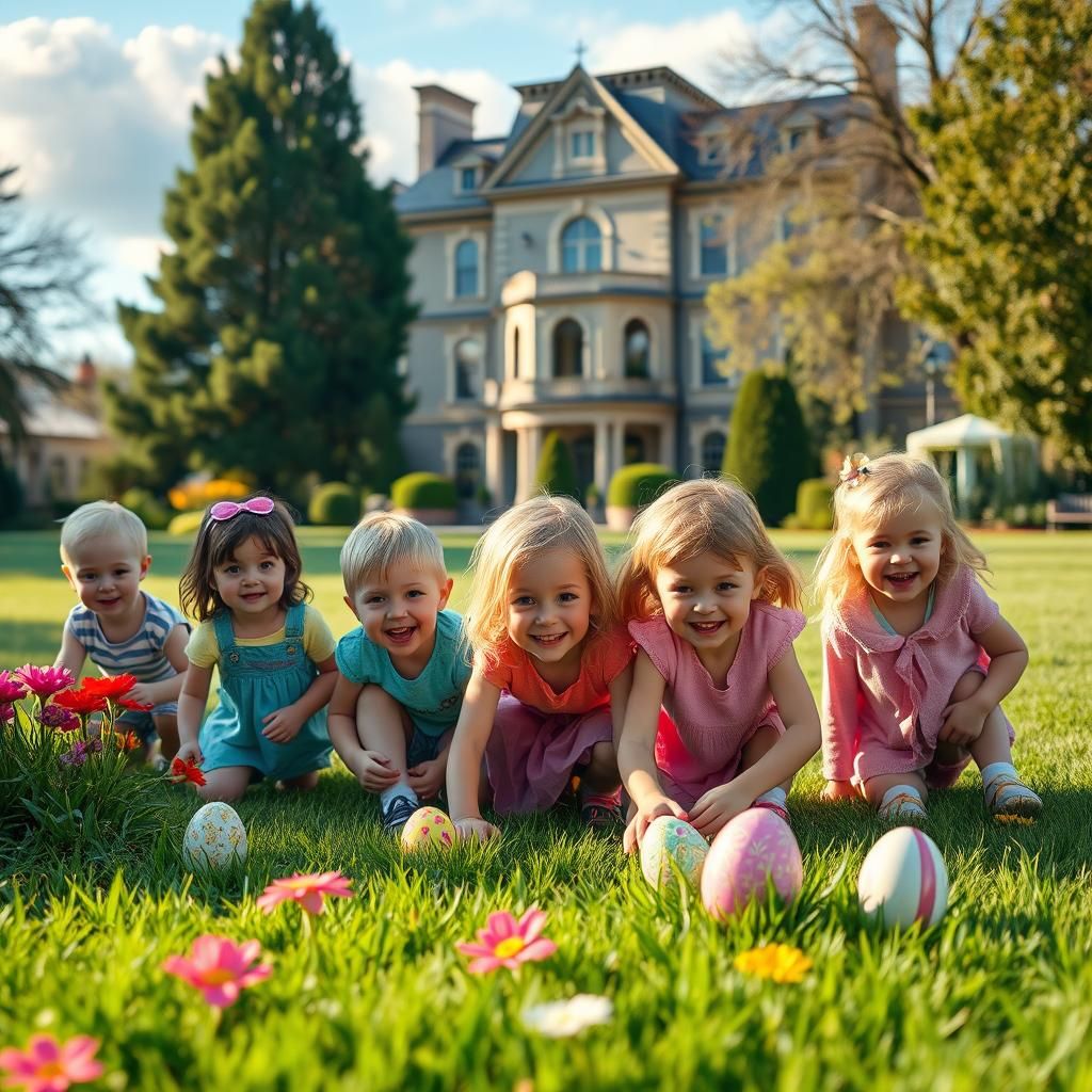 Children's Easter Egg Hunt in Hyper-Realistic Photorealism