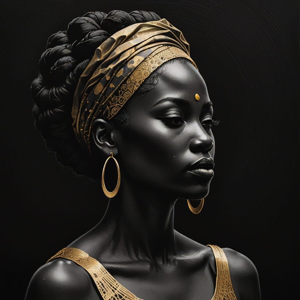 Elegant Gold Ink Drawing of a Contemplative Woman