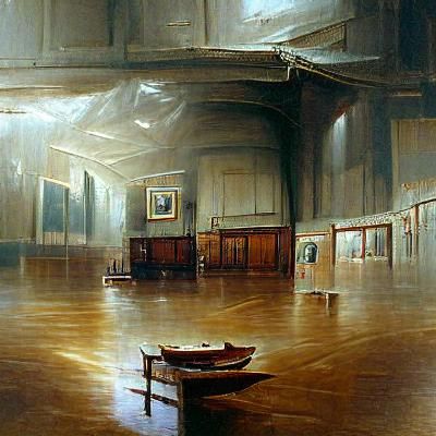 Eerie Empty Hall in Oil Paint Style