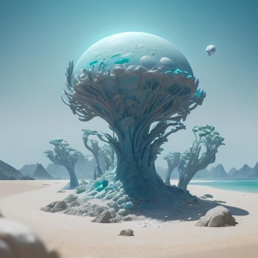 Alien Life on Planet of Eyed Stones: 3D Digital Art