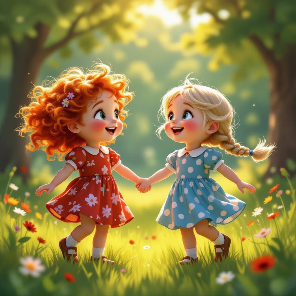 Two Girls Twirling in Golden Hour Sunlight