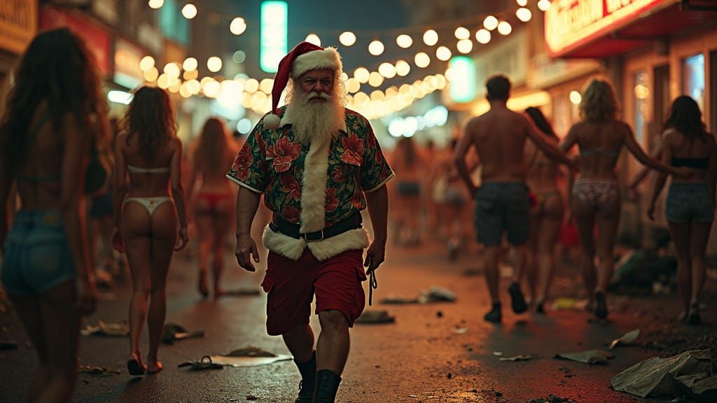 Bizarre Orlando Street Scene with Angry Santa and Christmas....