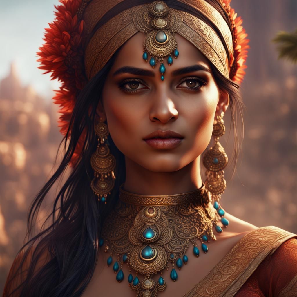 Stunning Indian Girl in Detailed Matte Painting