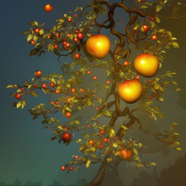 Golden Apple Tree, Hyperdetailed Digital Art
