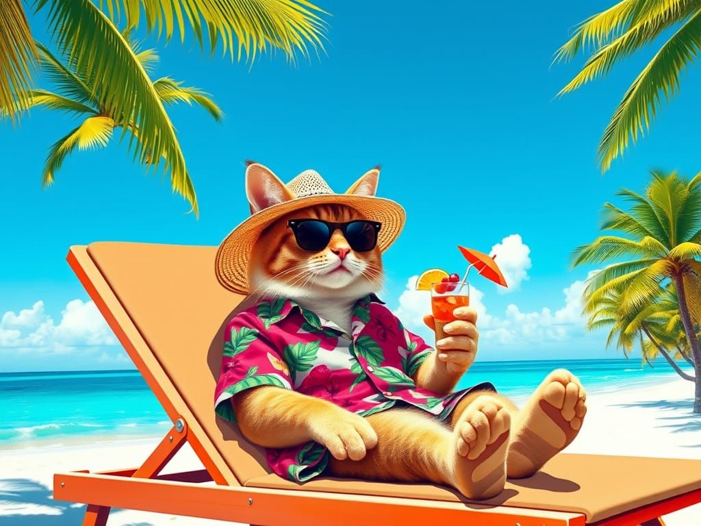 Relaxing Feline in Tropical Paradise