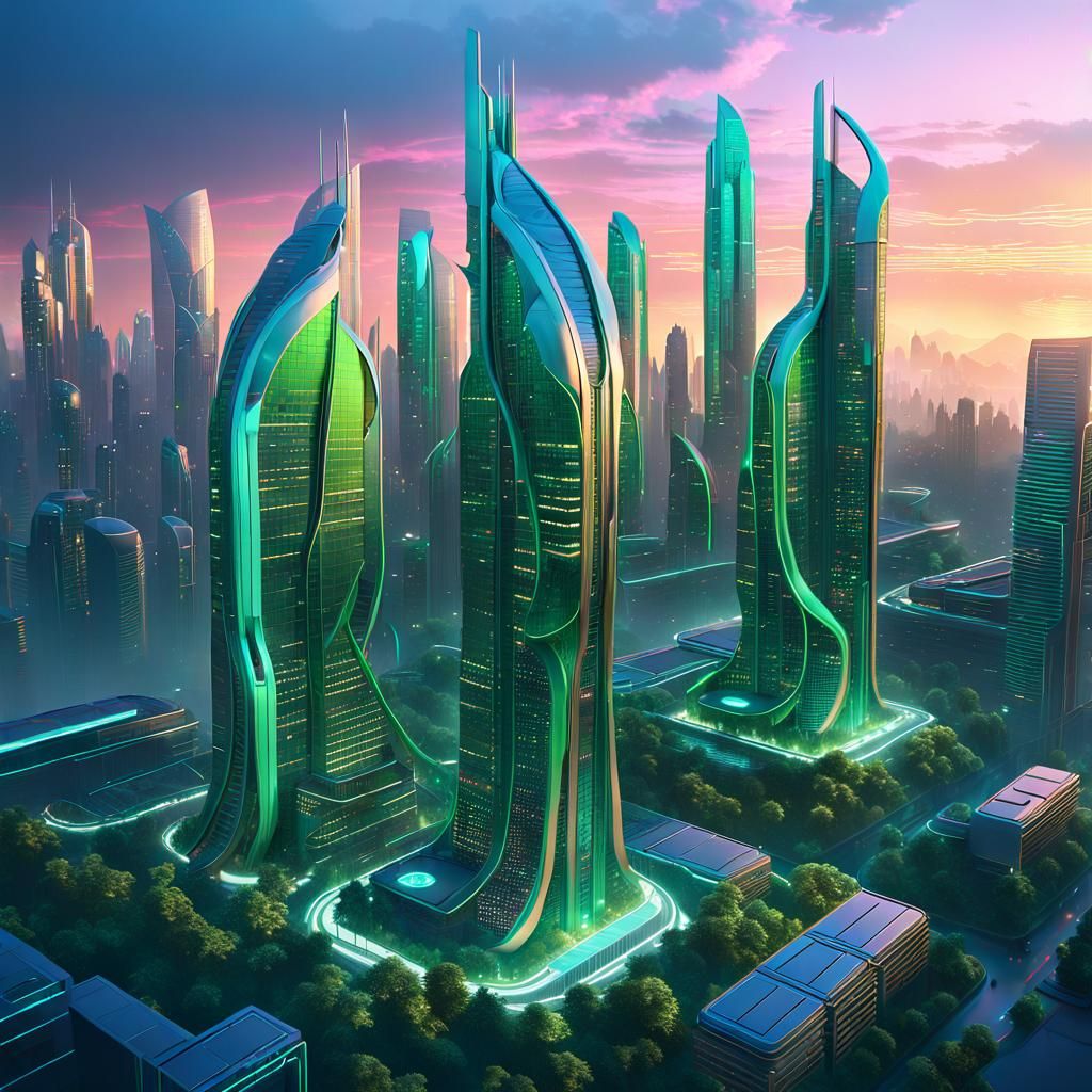 Futuristic Cityscape with Biomorphic Architecture