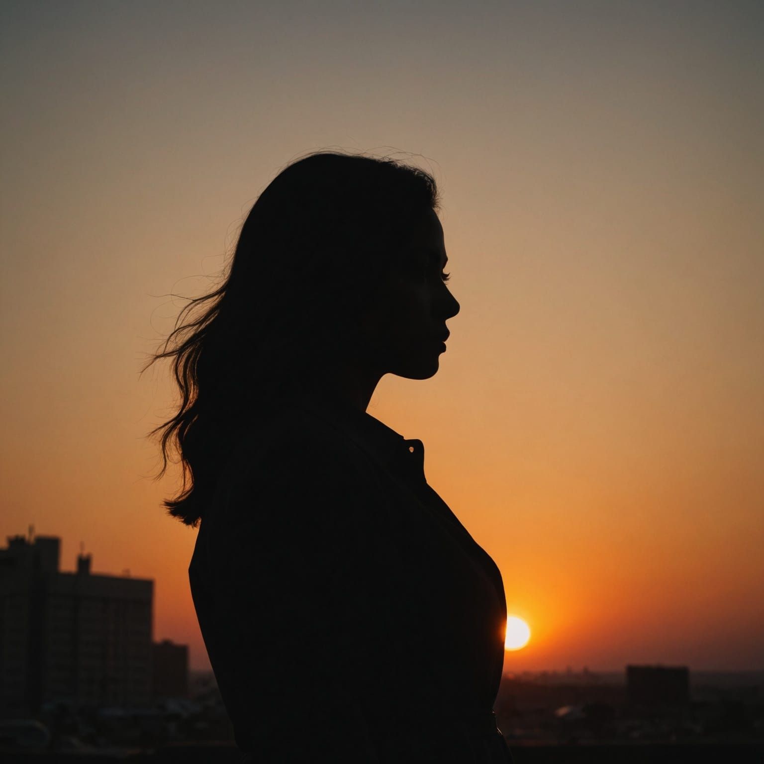 Woman's Silhouette Against a Colorful Sunset