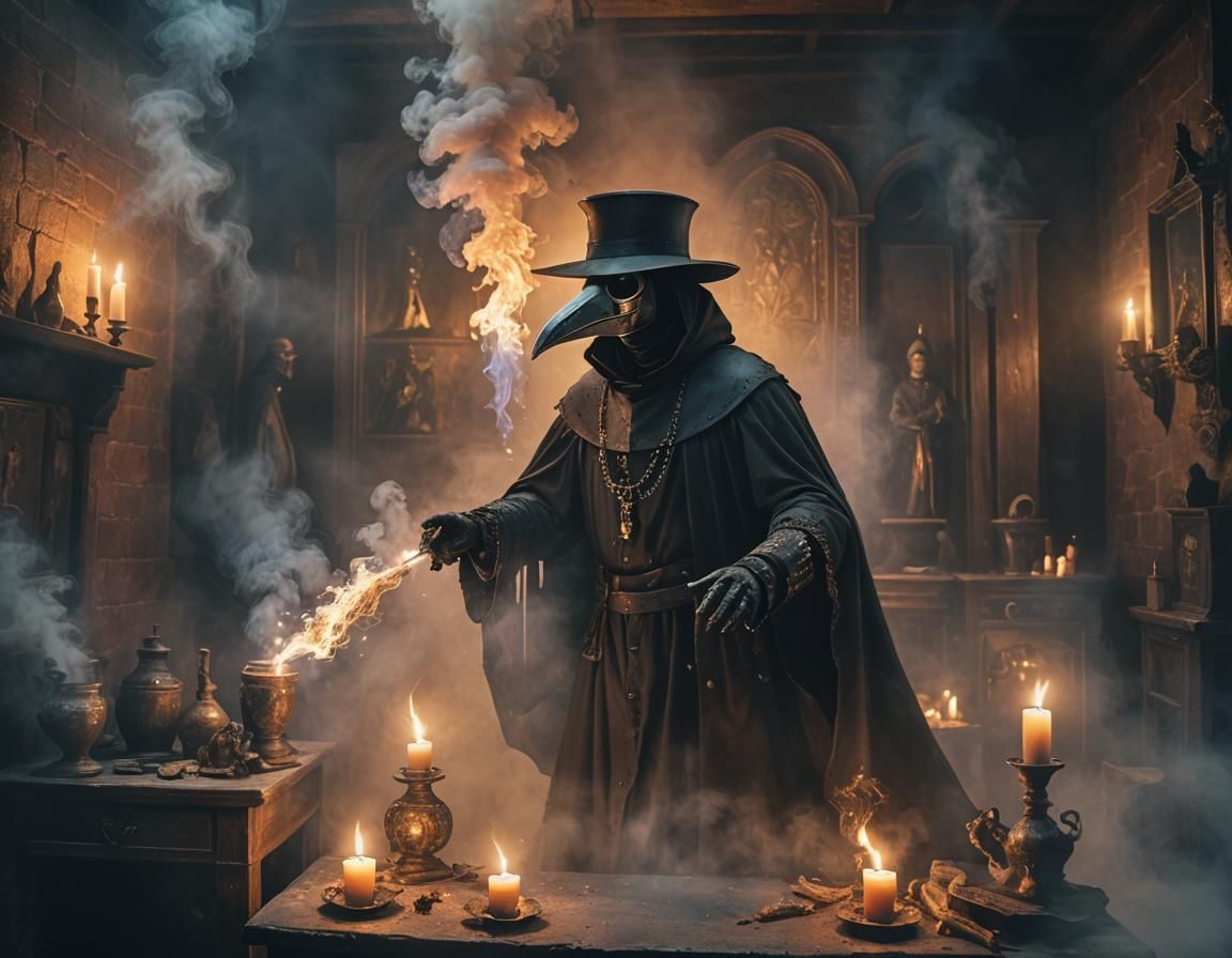 Plague Doctor in Miasma: Hyperrealistic Concept Art