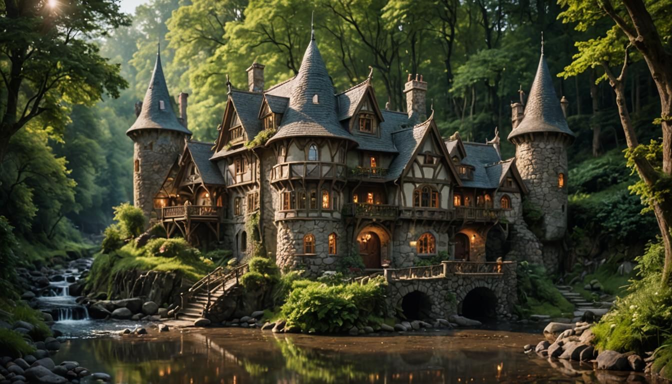 Enchanted Elven Cottage Beside Forest Stream