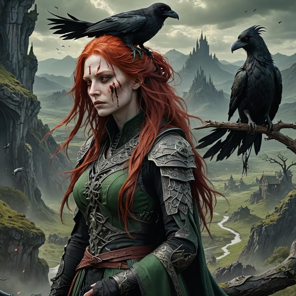 Fantasy Necromancer with Raven, Digital Art