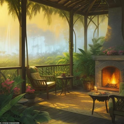 tropical  greenhouse fireplace  chess