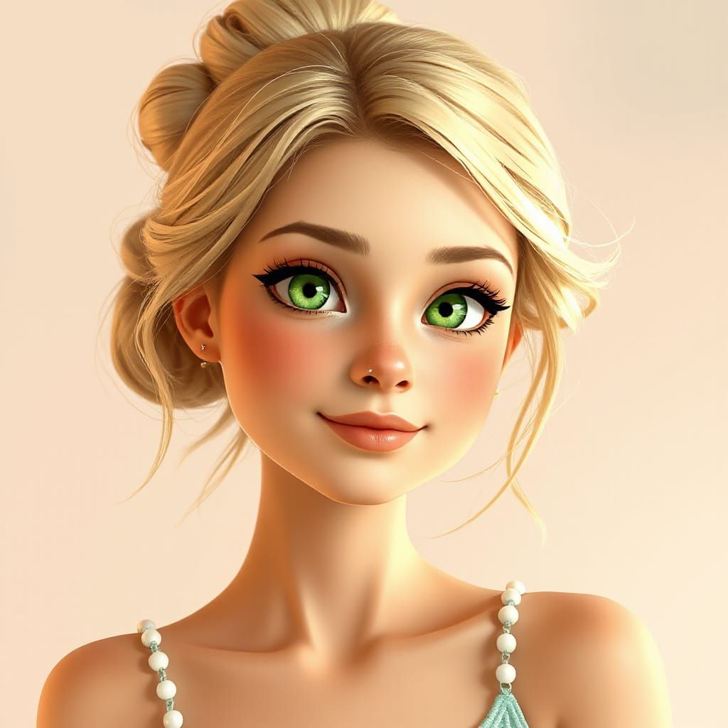 Young Woman with Green Eyes in Pastel Hues