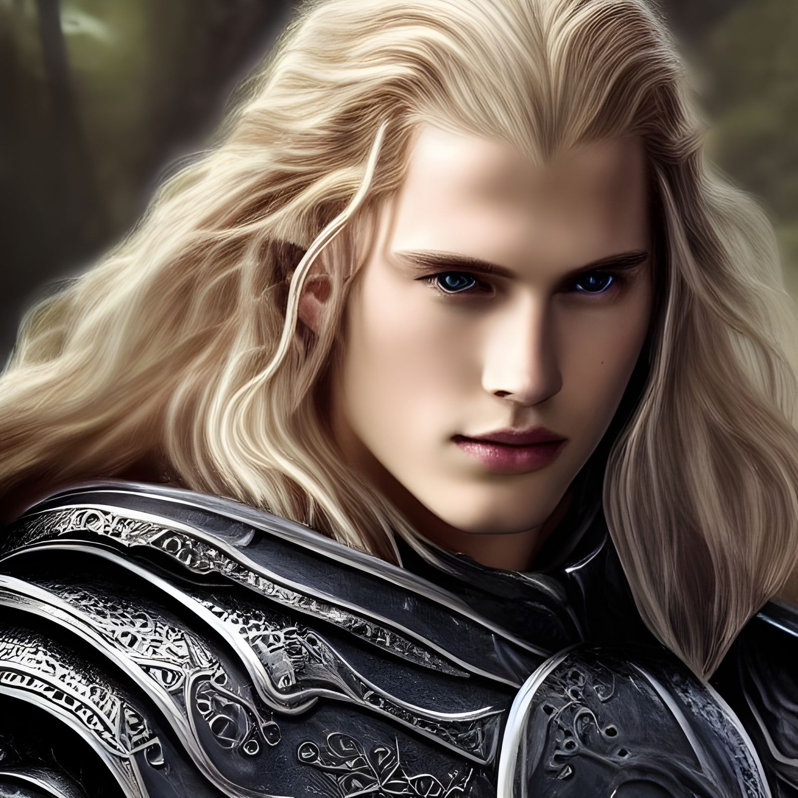 LOTR, photorealistic portrait of handsome Glorfindel, the White Knight, with long blonde hair and a battle armour, full ...
