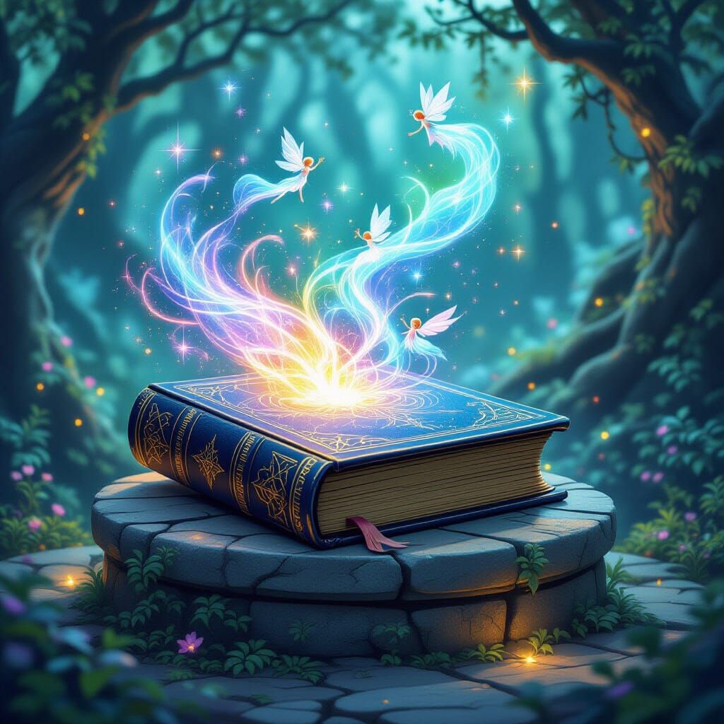 Ethereal Sprites Emerge From Magical Tome