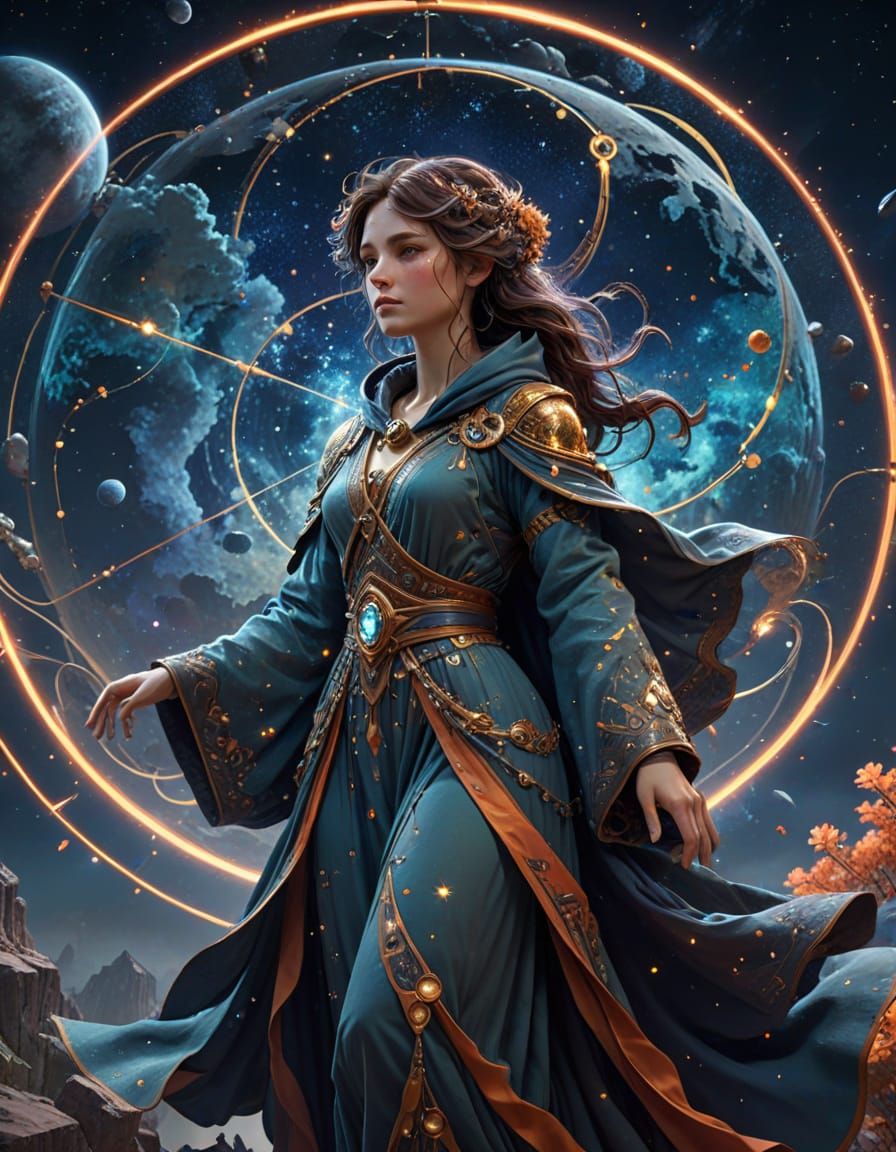 Celestial Cartographer in Art Nouveau Style