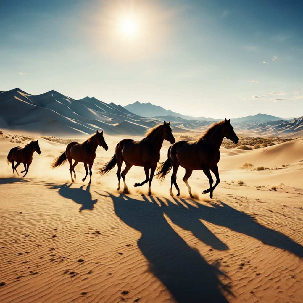 Horses in Golden Desert Landscape