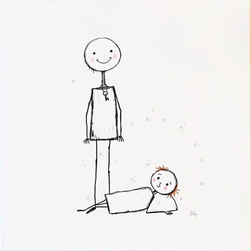 Surreal Stick Figure in Dürer Style Impasto Oil Painting