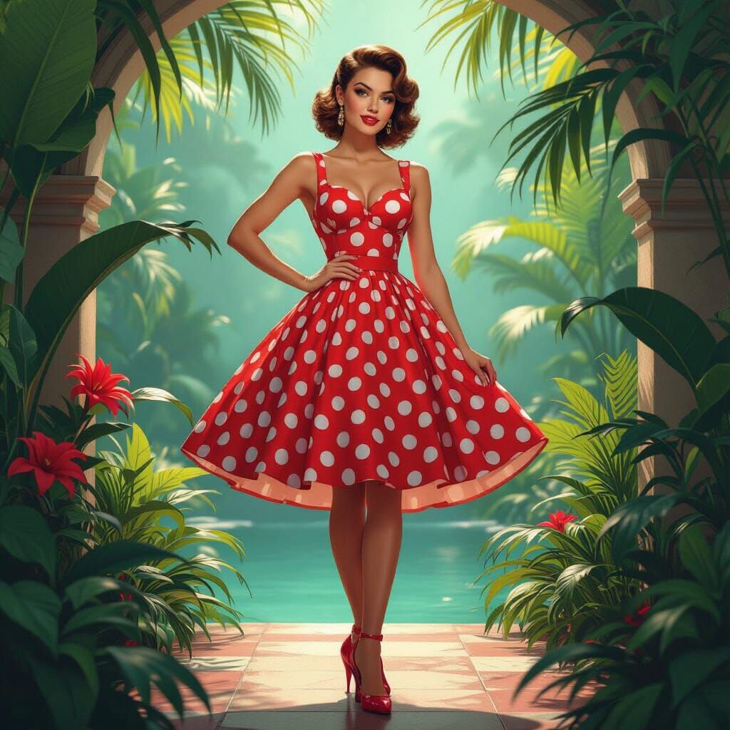 1950s Pinup Girl in Lush Matte Painting