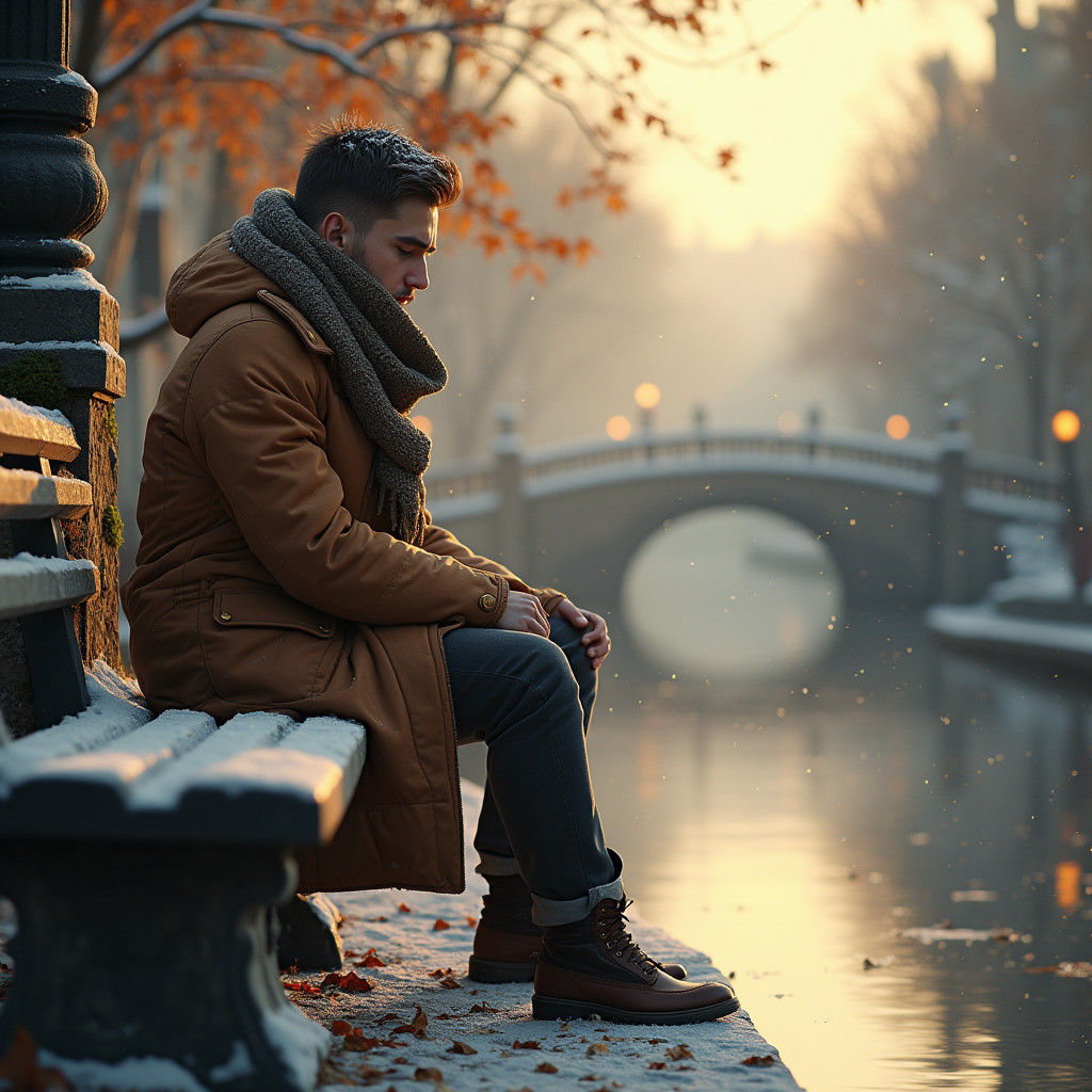 Winter Canal Scene in Matte Painting Style