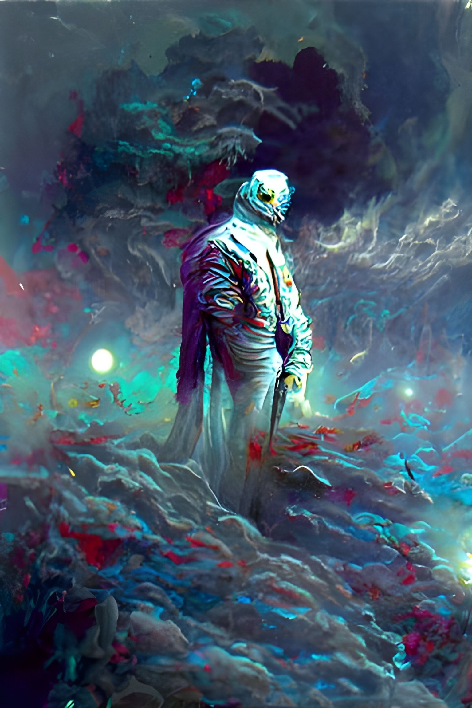 Sinister Man on the Moon in Ethereal Fantasy Style