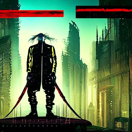 Cyberpunk Horror Master of Blades in Neon City