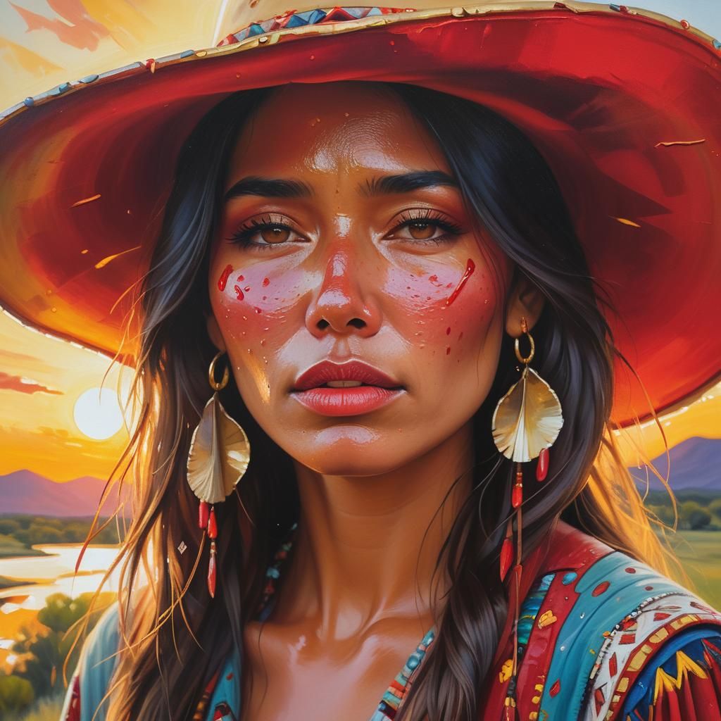 Native Woman with Golden Tears in Fauvist Style