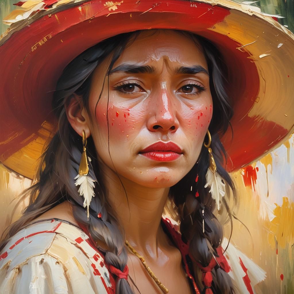 Melancholic Portrait of Woman with Tears, Impressionist Styl...