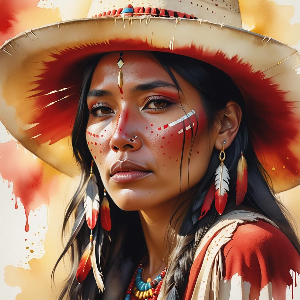 Native American Woman with Tears, Digital Portrait