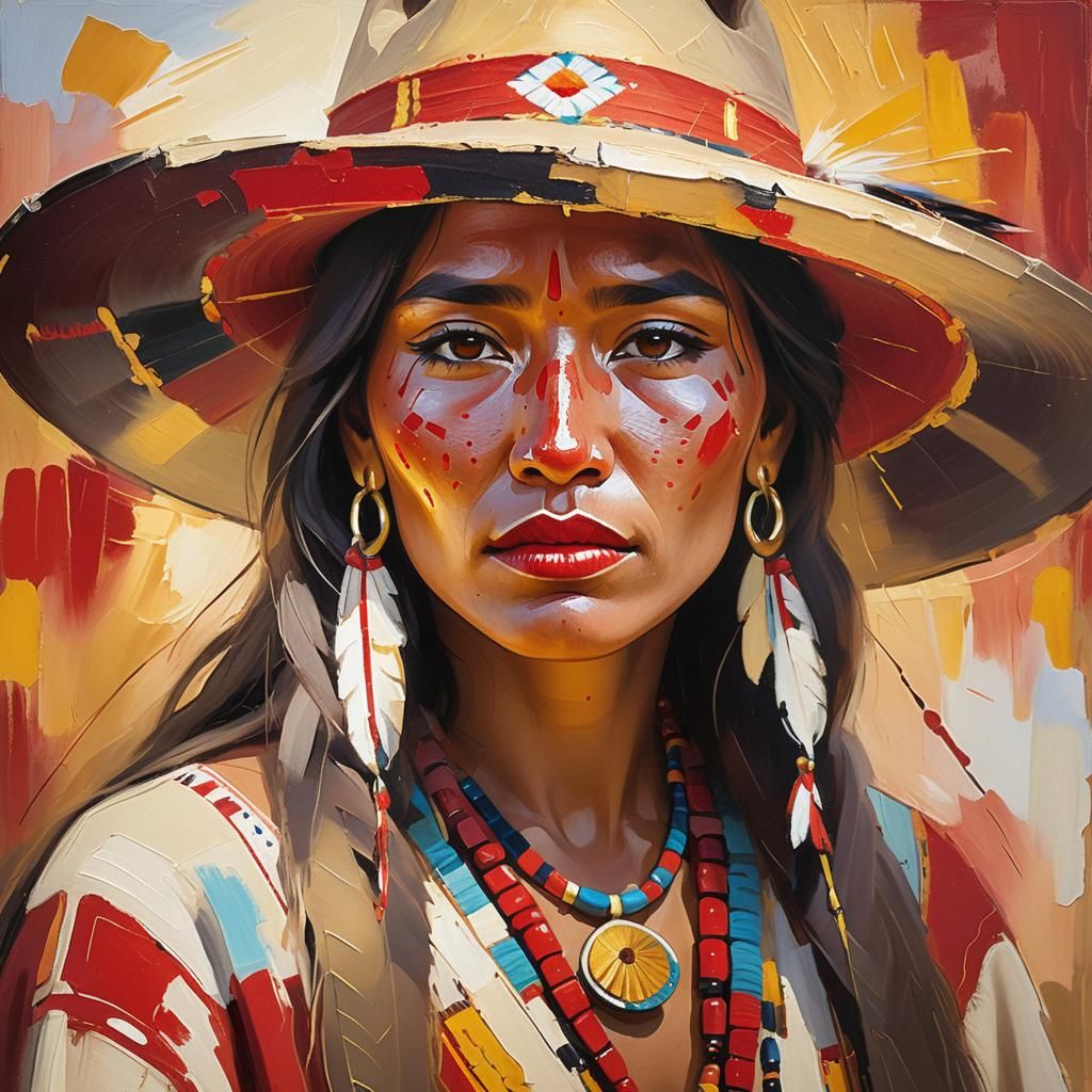 Native American Portrait with Fauvist Expressionism Elements