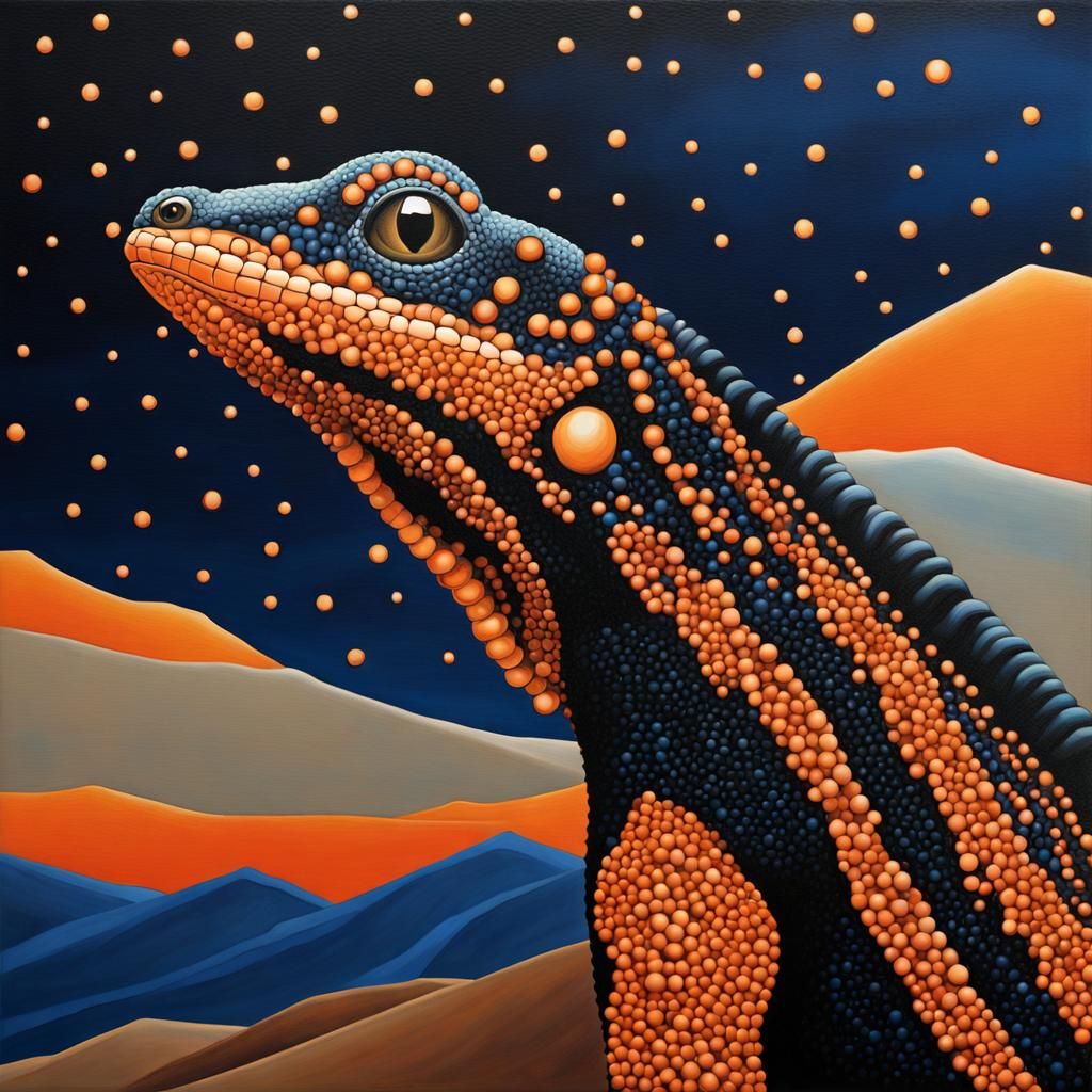 Gila Lizard Portrait in Abstract Desert Canyon