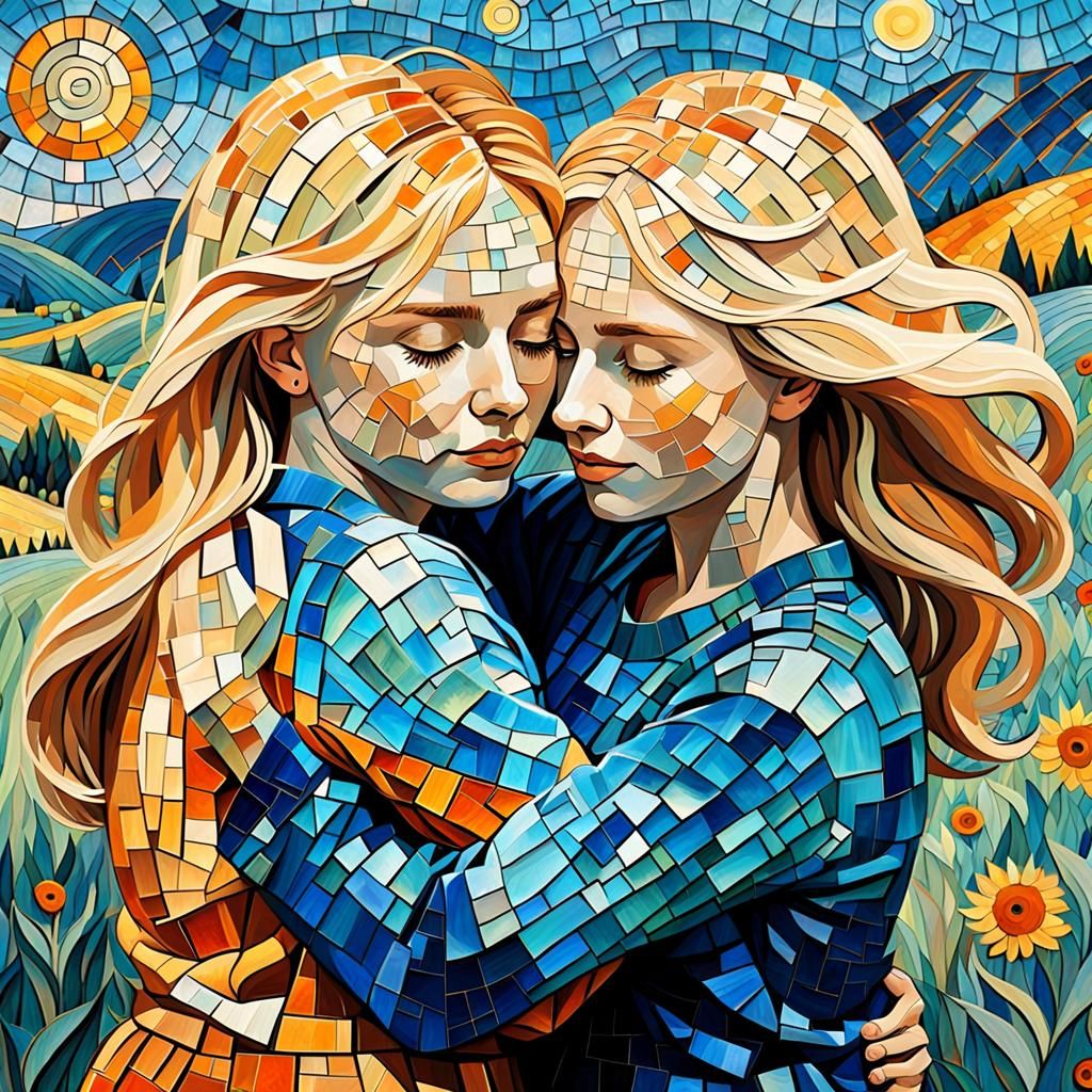 Friends in a Van Gogh-Inspired Mosaic