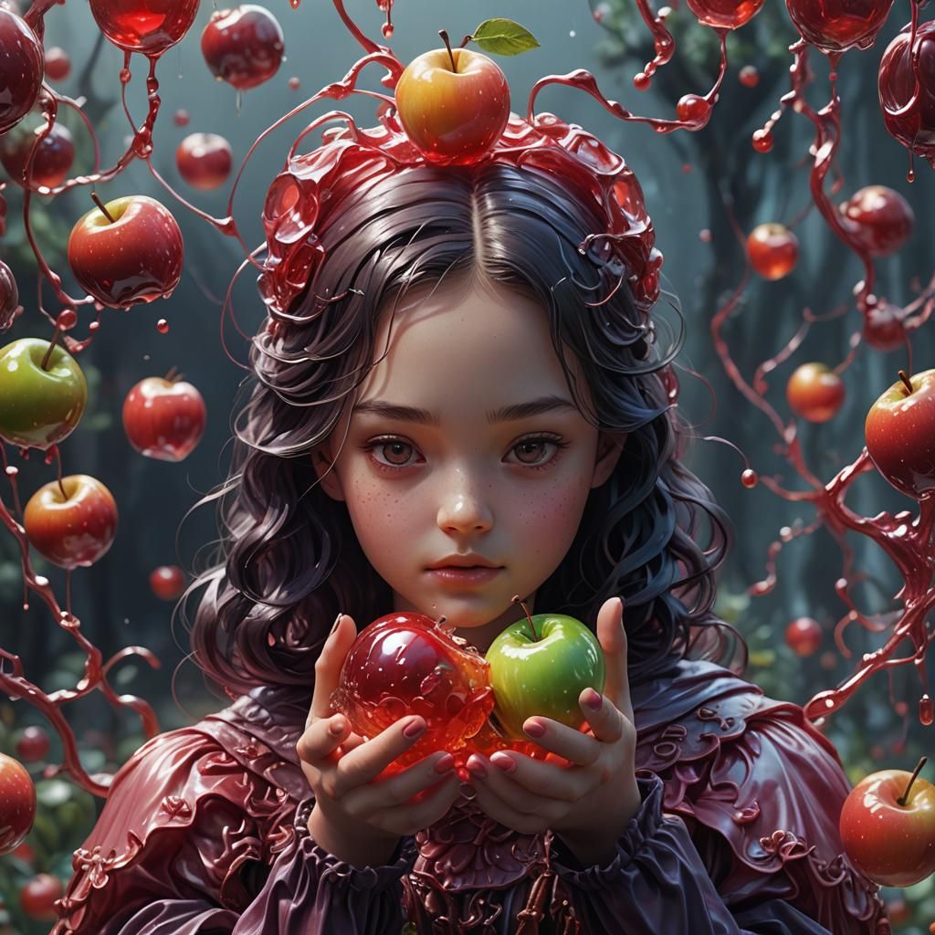 Jelly Apple Sculpture in Girl's Hand: Fantasy Art