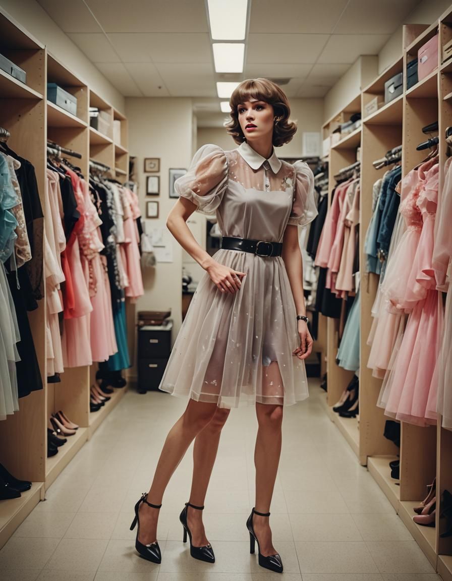 Crossdressing Teenager in Fitting Room: Cinematic Film Still