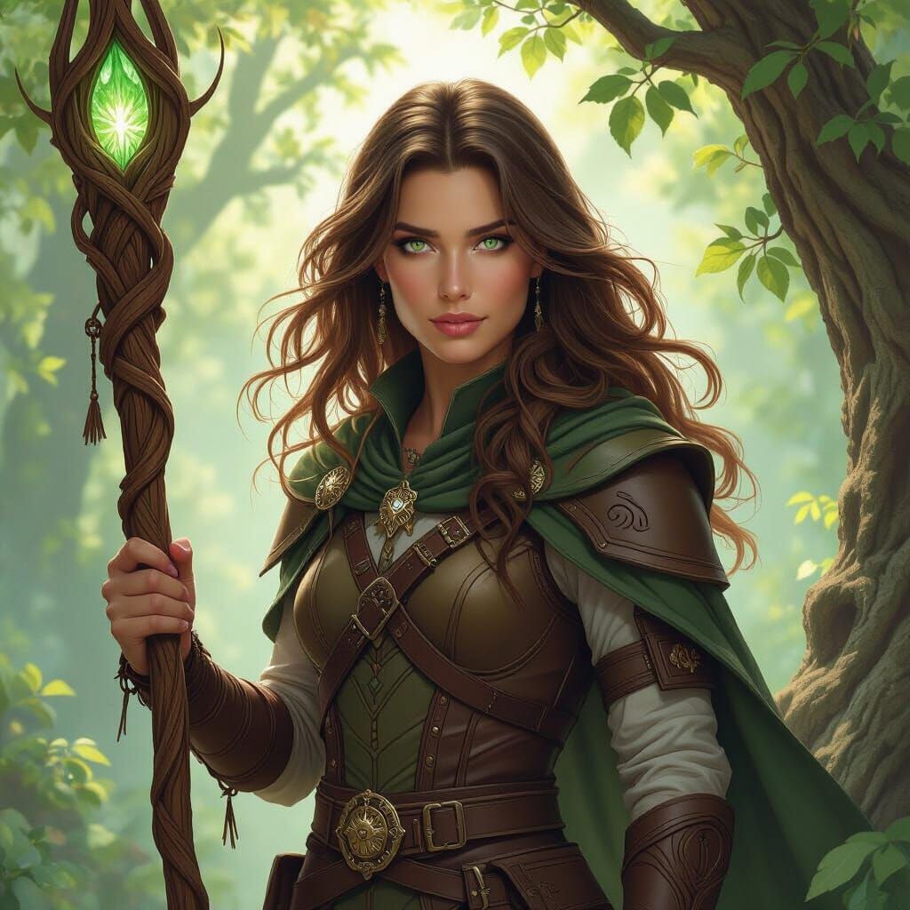 Enigmatic Druid in Enchanted Forest, Digital Art