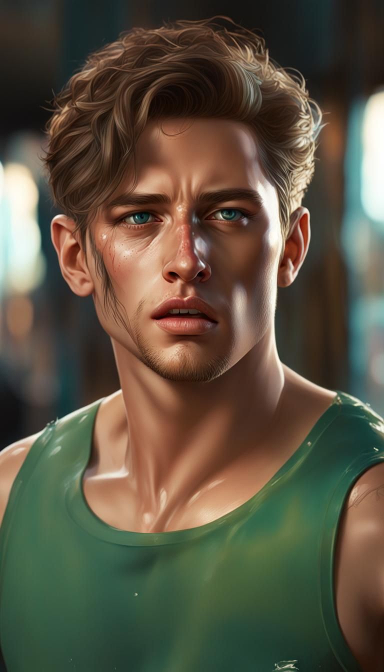 Hyperrealistic Portrait of a Handsome Blue-Eyed Man