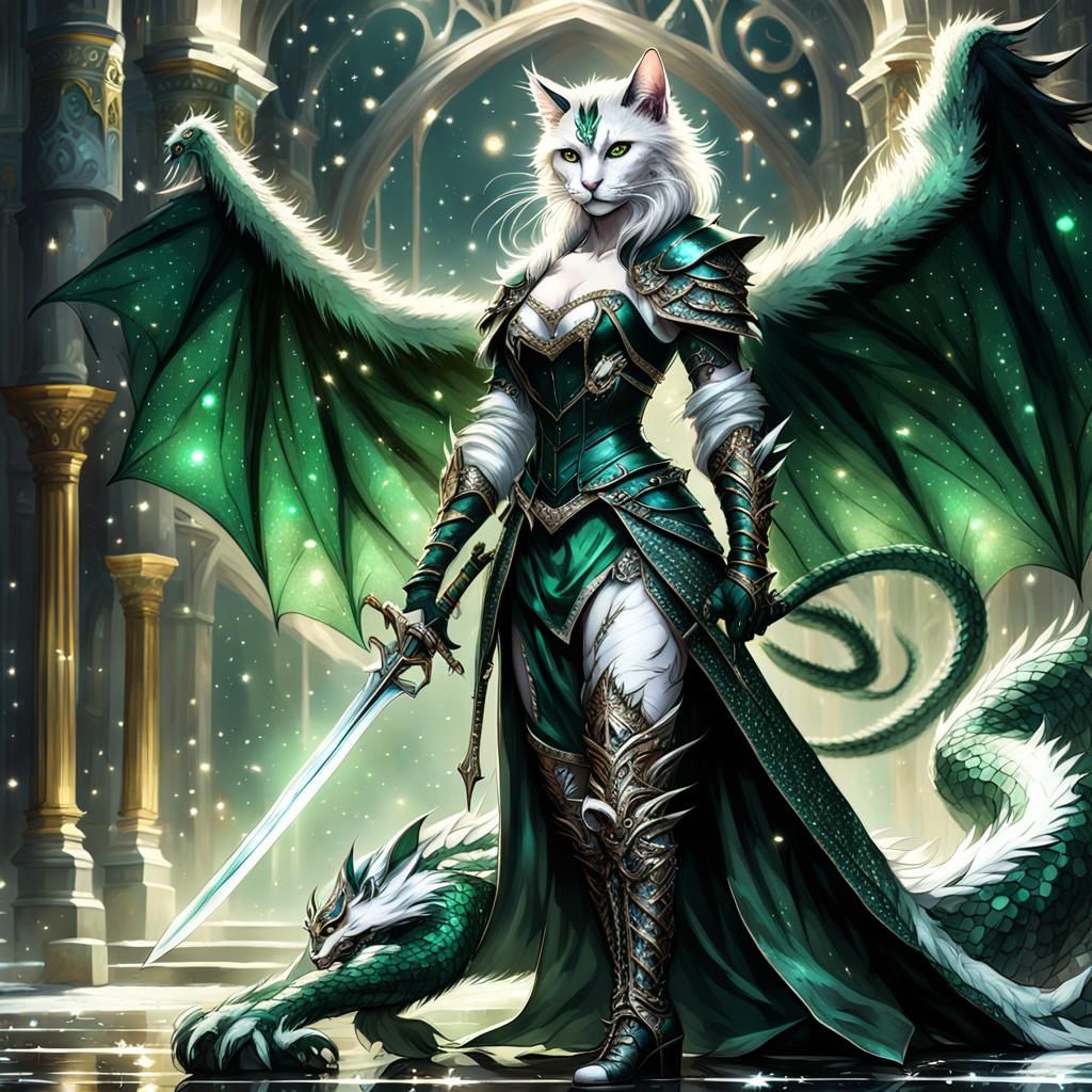 Heroic Feline Warrior with Dragon Scale Armor