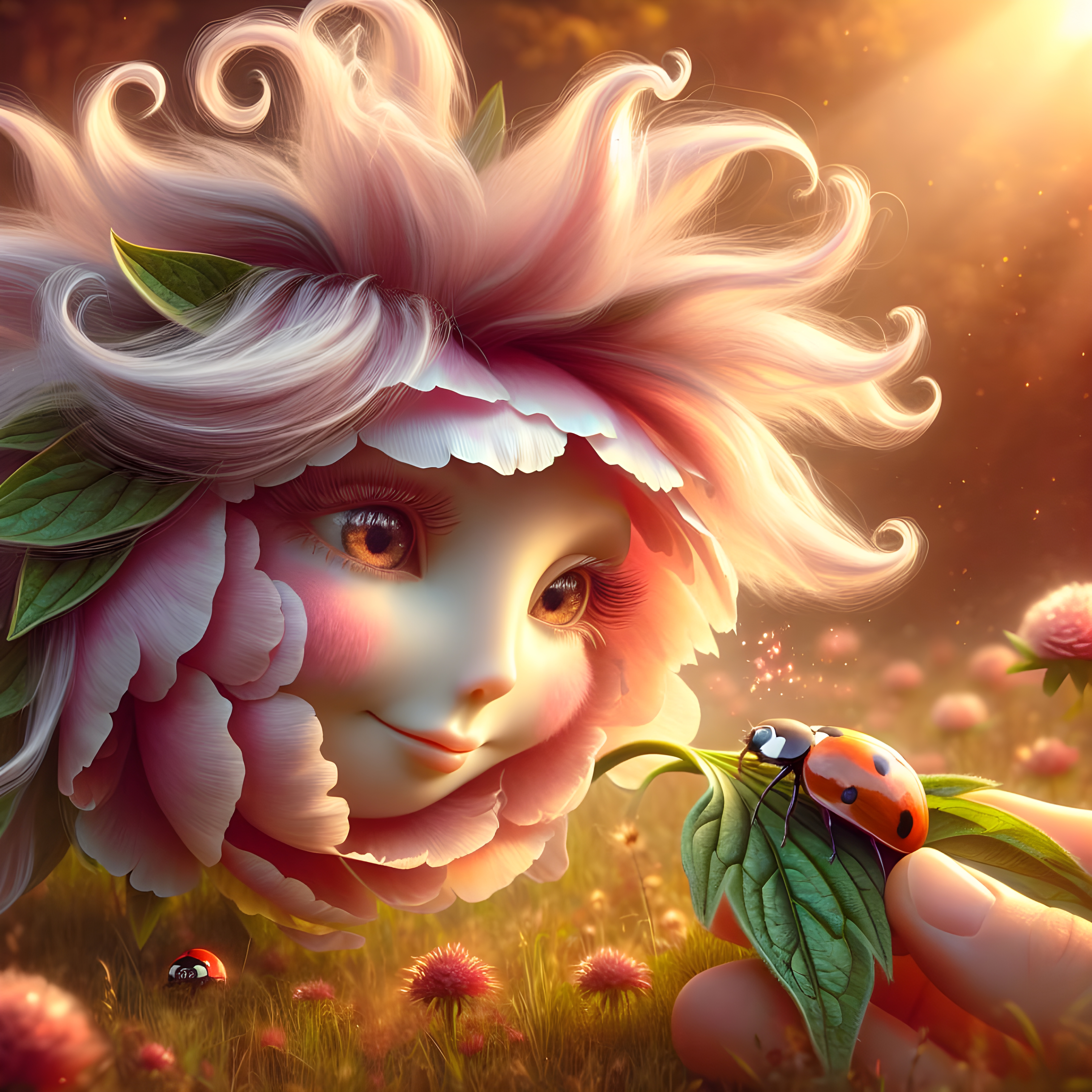 Enchanted Peony Goddess in a Golden Meadow