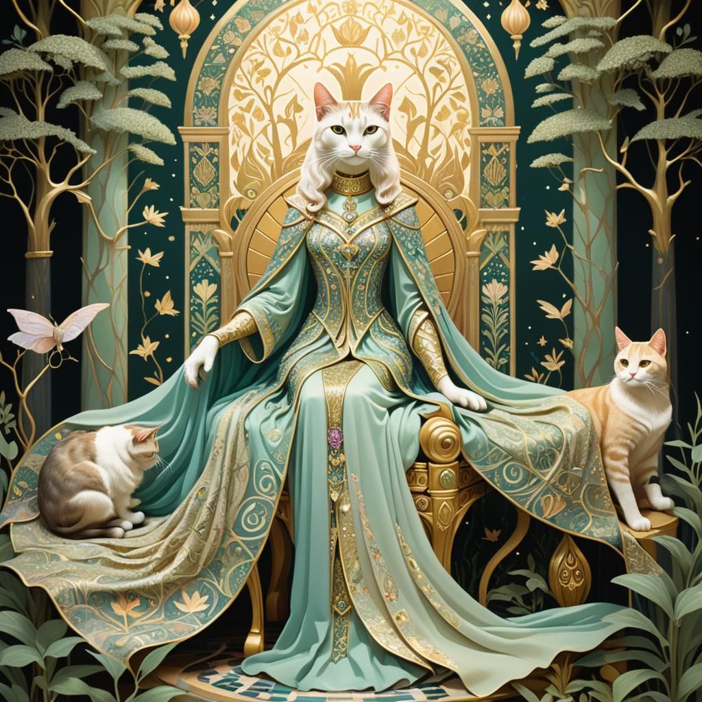 Ethereal Cat Princess in Whimsical Byzantine Court
